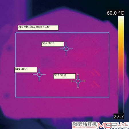 Ai-Rule Black Edition使用底座前(左起1、2分别是底部、顶部)，使用底座后（左起3、4分别是底部、顶部）热成像温度对比。