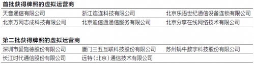 获得牌照的虚拟运营商